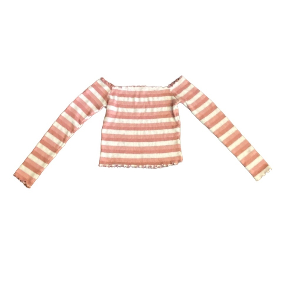 {Fashion House} Off shoulder long sleeve horizontal stripped top - Picture 8 of 8